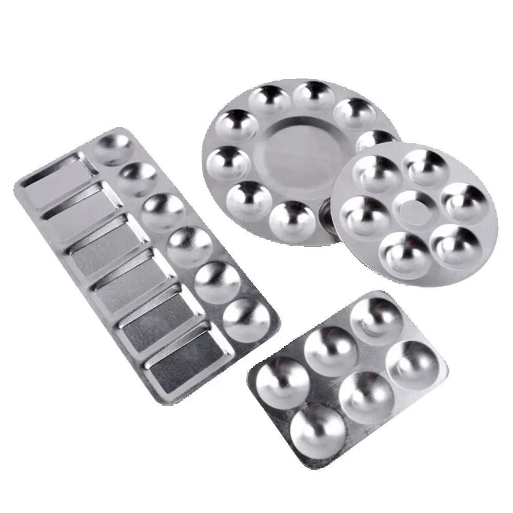 لوحة ألوان مائية معدنية عملية 6/10/12 بئر مرسومة باليد خلط صينية طلاء دائرية/مستطيلة لوحة الصباغ مكتب المدرسة