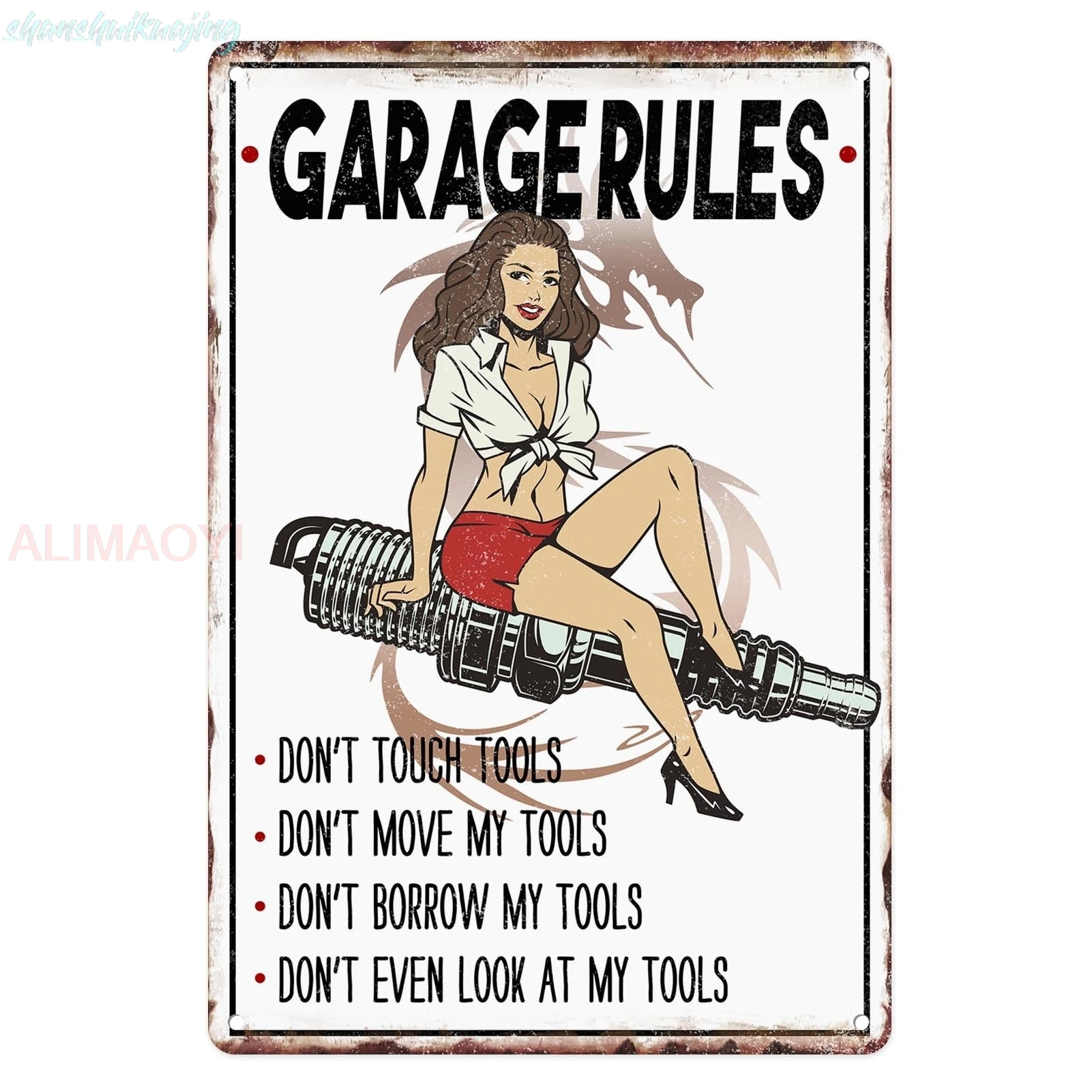 Sanwarm Metal Sign 8X12 Inch, Garage Rules Vintage Orange Tin Sign Wall Art Decor For Home, Garden Garage Tool Room Laundry sign