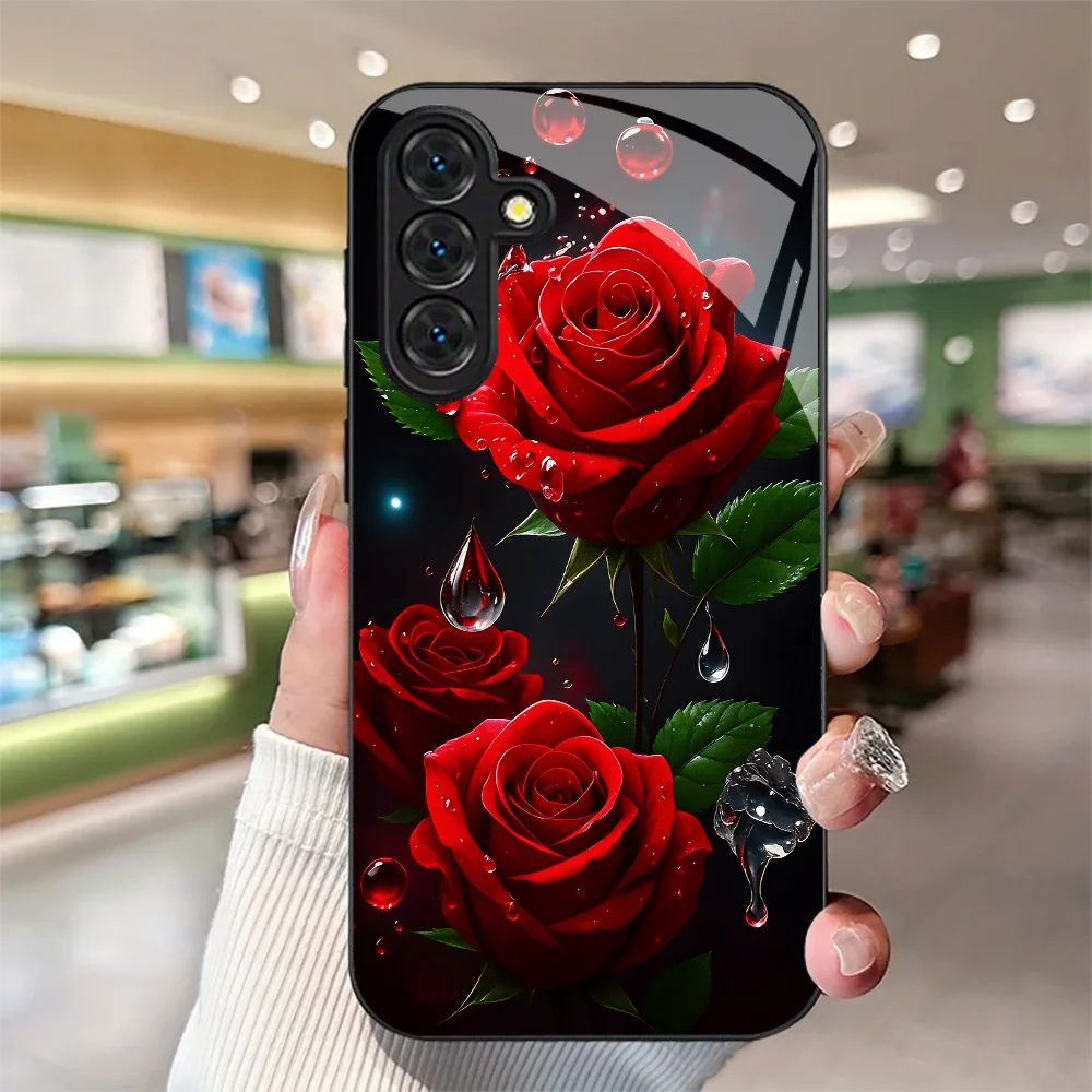 Phone case Love Red Rose s26 ultra s25 s24 tempering Glass phone case for Samsung Galaxy s26/s25/s24/s23/s22/s21 Ultra FE Plus