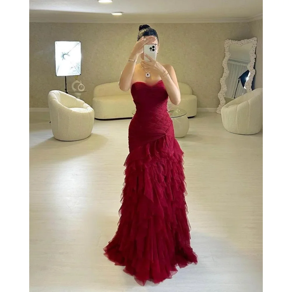 Customized Sweetheart Neck Prom Dresses Sleeveless A-line Plets Tulle Party Dress Long Special Occasion Evening Gown