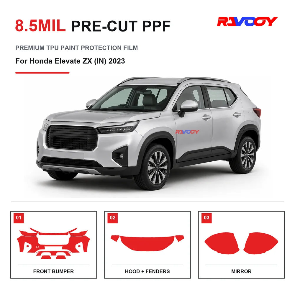 Film de protection de peinture transparent en TPU 8,5 mil pré-découpé pour Honda Elevate ZX (IN) 2023, auto-réparant, hydrophobe, anti-UV et anti-éclats de pierres