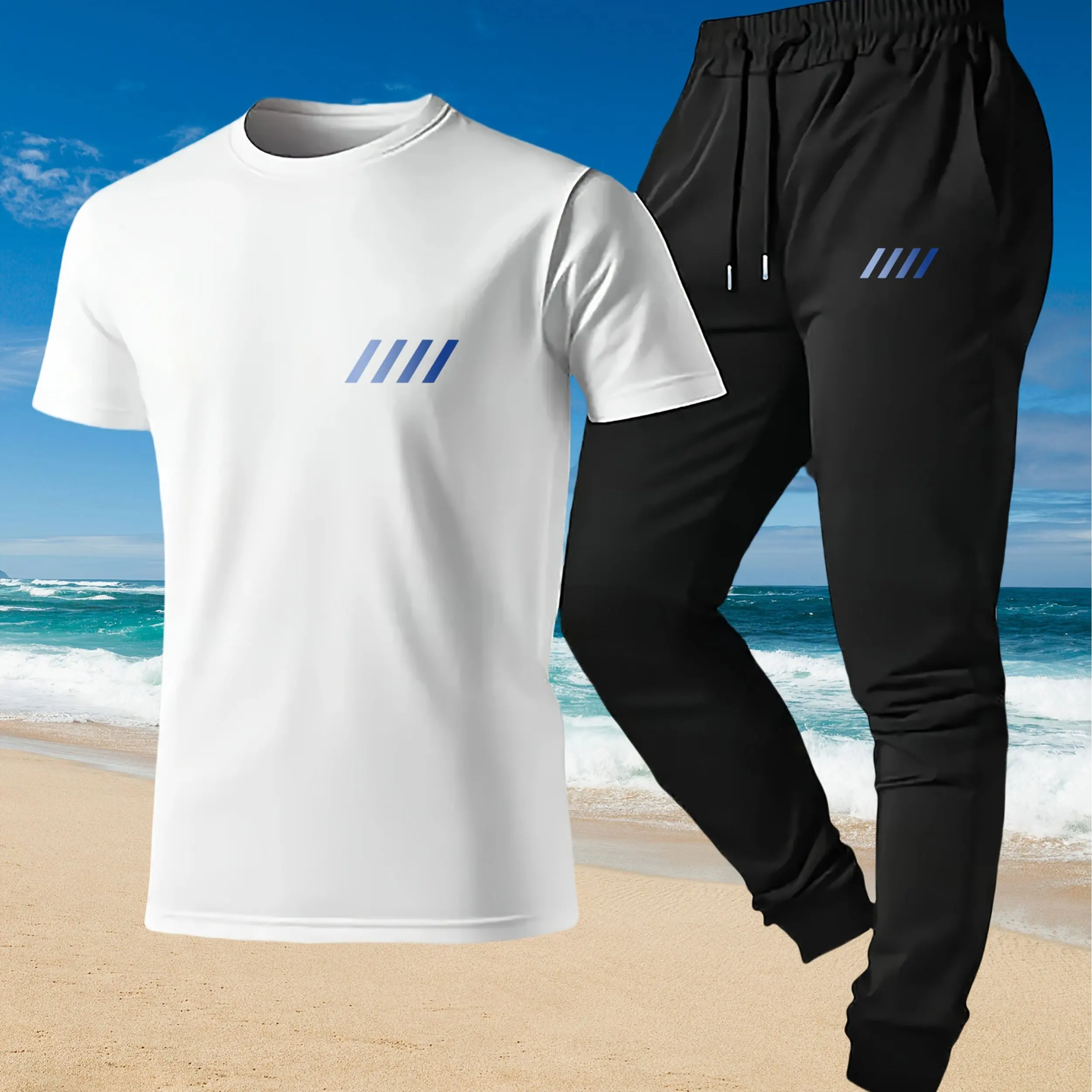 

High-Quality Men's Fashionable Minimalist All-Season Sporty Casual 2-Piece Set Cotton Printed T-Shirt & Casual Pants