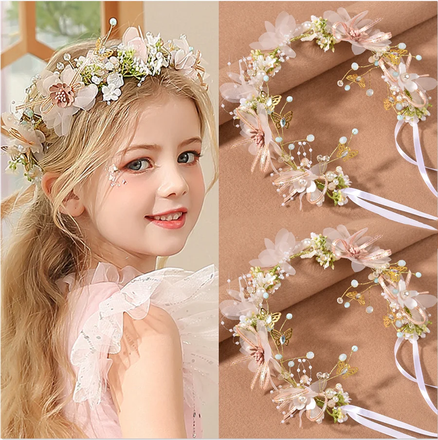 

New Fashion Imitated Pearl Crowns Girls Bridal Wedding Headband Floral Flower Headband for Girls Adult Bohemian Hair accessories