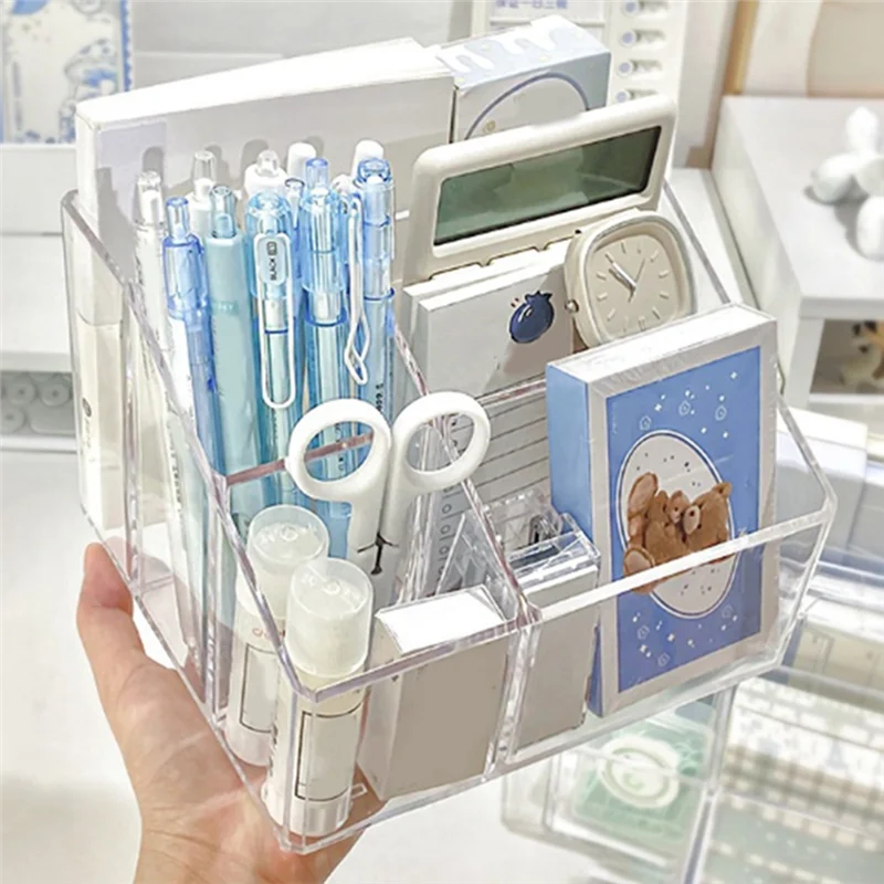 A69F-منظم أقلام شفاف للمكتب، وحدة تخزين مستلزمات المكتب البلاستيكية وصندوق الملحقات للعلامة والقرطاسية وكوب القلم الرصاص B