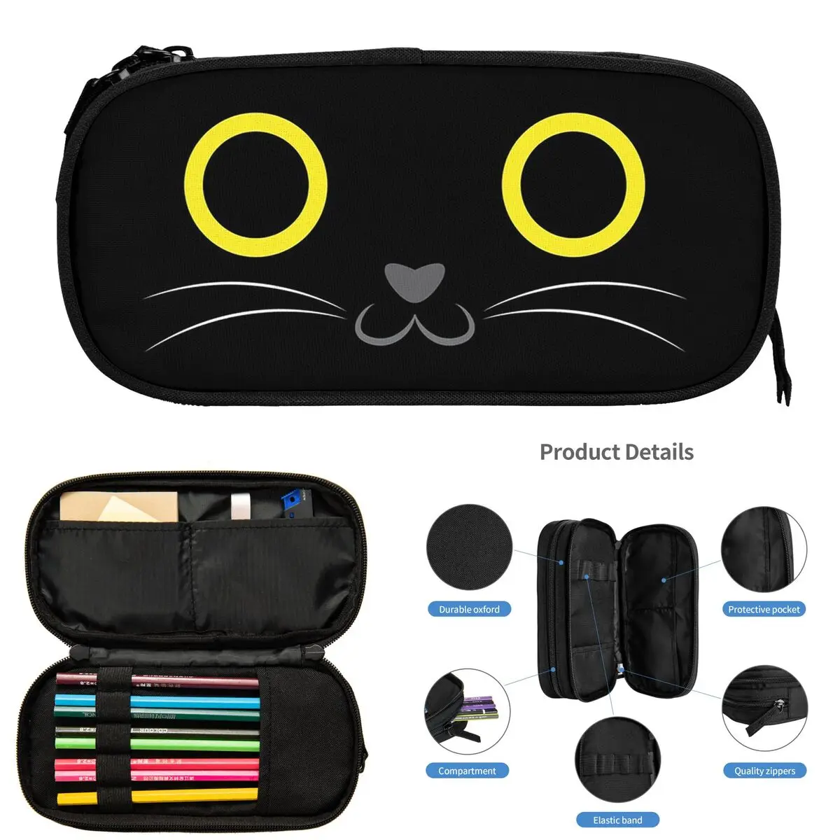 

Пеналы с черным котом для студентов, школьная коробка для ручек, сумка для карандашей, большая вместительная сумка для карандашей, держатель для ручек