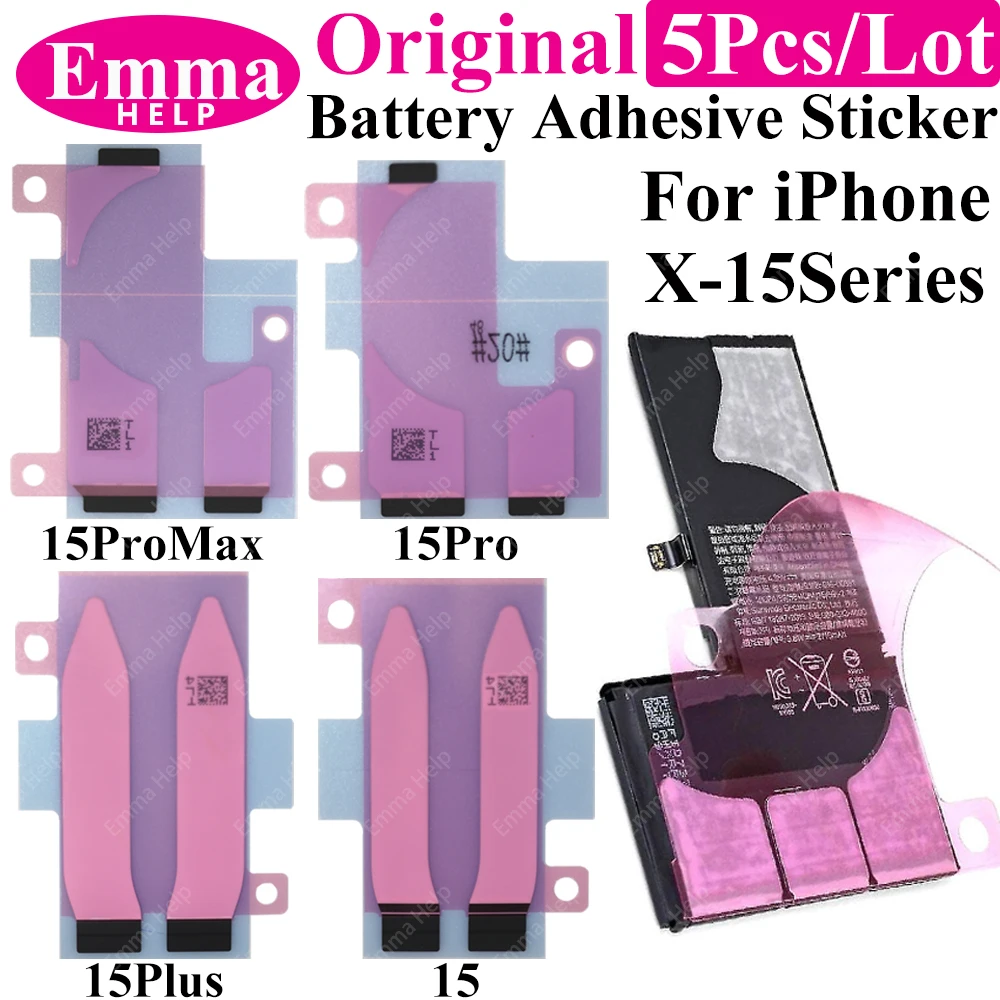EmmaHelp 5 sztuk naklejka na baterię dla iPhone 13 Pro Max 14 Plus 15 taśma baterii samoprzylepne części zamienne