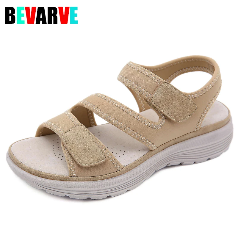 Sandals Women Dressy Summer 2023 Sports Wedge Heel Lightweight Hook Loop Large Sandals Outdoor Open Toe Beach Female