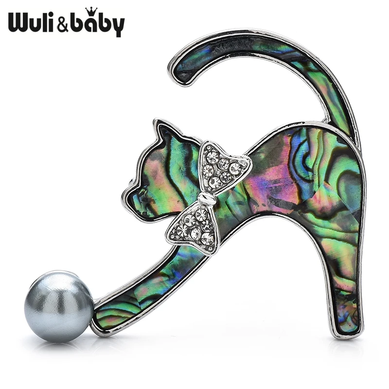 

Wuli&baby Брошь в виде ракушки с изображением кота, булавки, акриловые броши с животными, милые ювелирные аксессуары, подарок для девочки