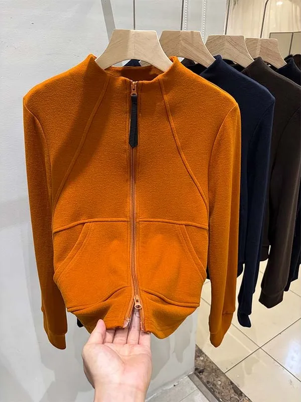 Ciepła bluza z kapturem na zamek błyskawiczny, damska, luźna, wyszczuplająca, rozpinana, codzienna odzież wierzchnia, modna bluza z wysokim kołnierzem, długi rękaw, styl koreański.