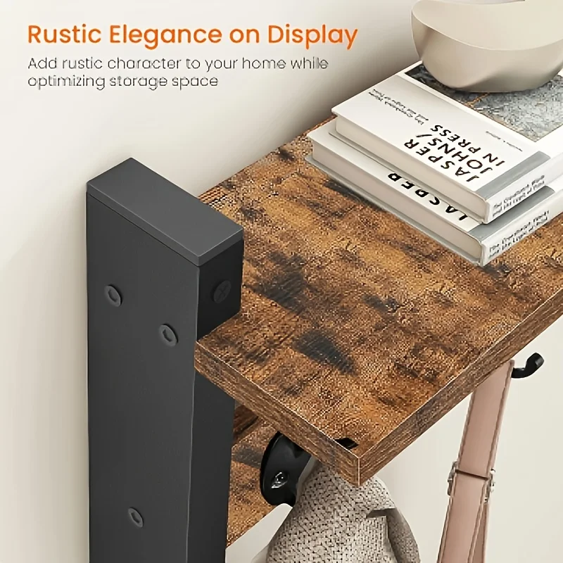 Estante para colgar ropa vintage montado en la pared con ganchos, estante suspendido de madera maciza, adecuado para sala de estar y almacenamiento de llaves