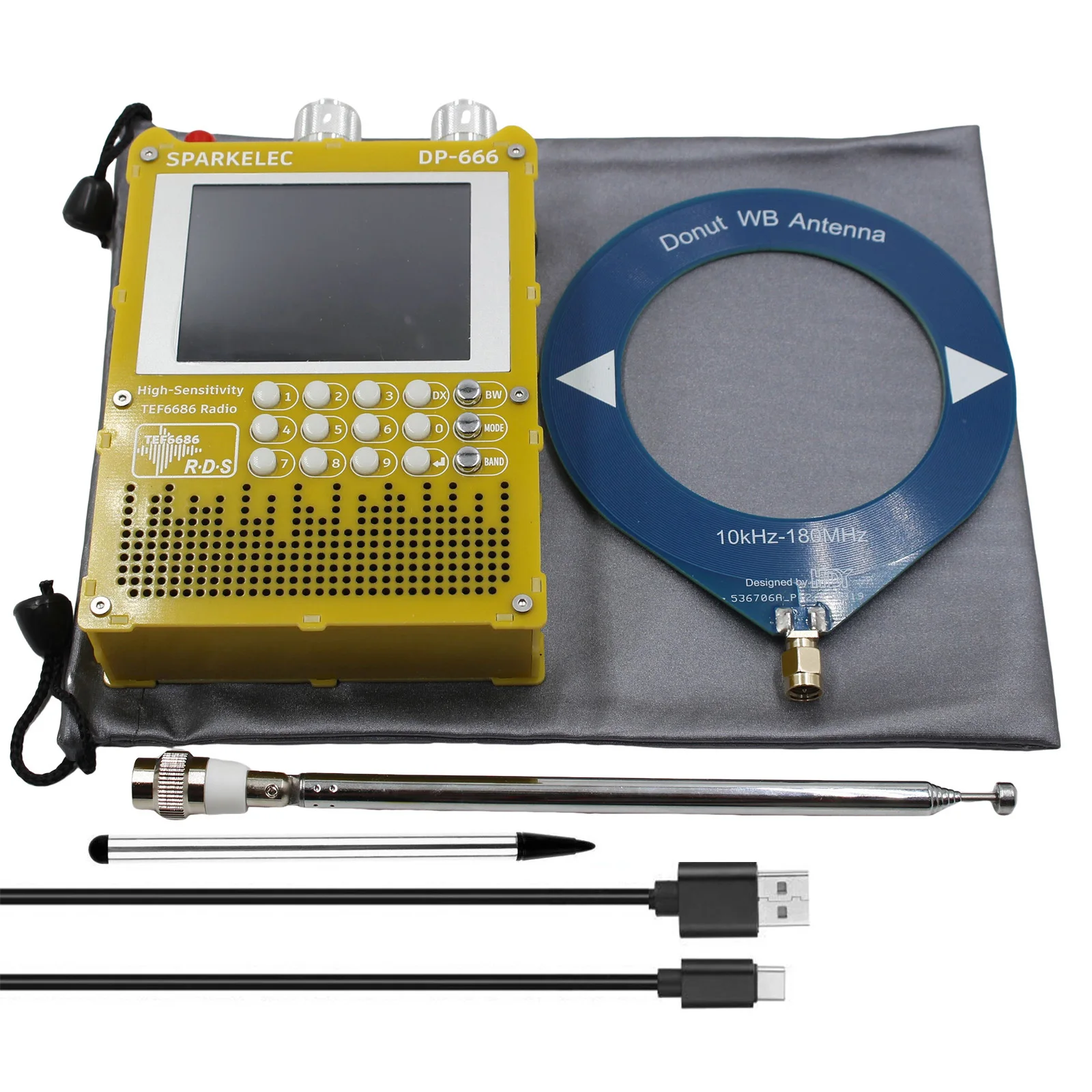 SPARKELEC DP-666 TEF6686 라디오 풀 밴드 FM AM LW MW SW 단파 RDS 2.8 인치 IPS LCD + 배터리 + Dount 안테나