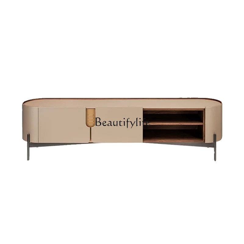

LD33Italian minimalist rock panel TV cabinet household living room small apartment saddle leather solid wood floor cabinet