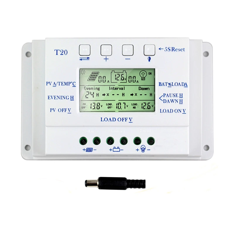 Solar Charger Controller 10A 20A 30A 40A 12V/24V Auto Battery Regulator Charger LCD Dual Timer Control T10A T20A T30A T40A