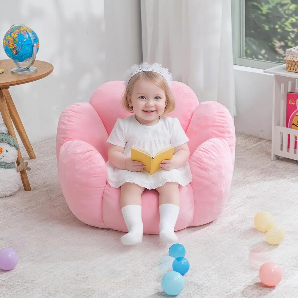 Flower-Shaped Velvet Kids Bean Bag Chair: Comfortable Sofa for Boys, Girls, and Babies