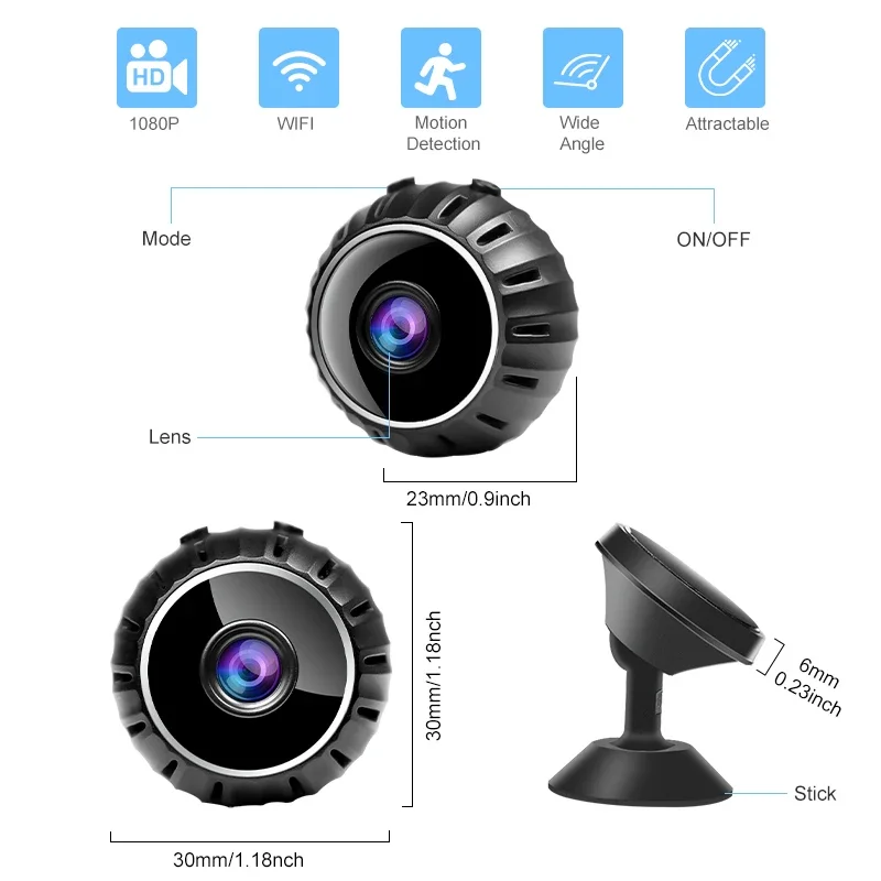 Mini caméra de surveillance WiFi HD 1080p, dispositif de sécurité domestique sans fil, avec capteur, pour l'extérieur