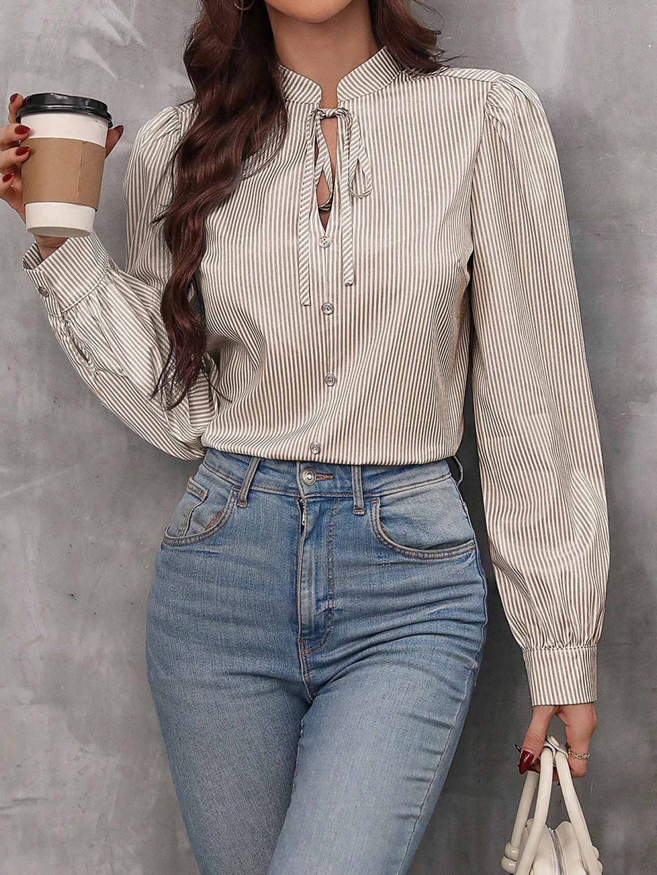 Herbst frauen Shirts Koreanische Casual Streifen Langarm Stehkragen Einreiher Täglichen Shirts