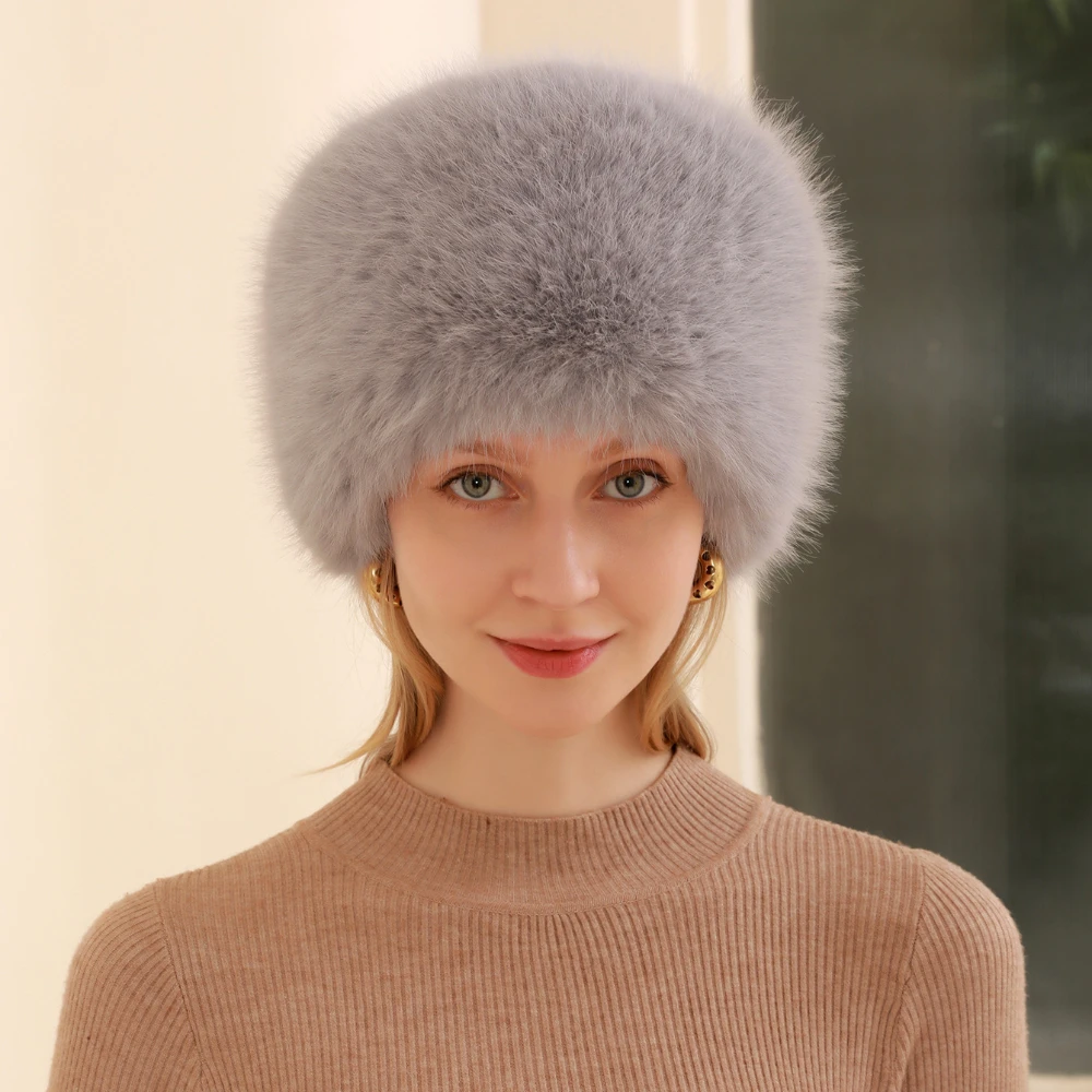 Fashion Women Bucket Hat Flat Top Fox Fur Plush Winter Hat Warm Thickened Ear Protection Windproof Outdoor Hats for Women