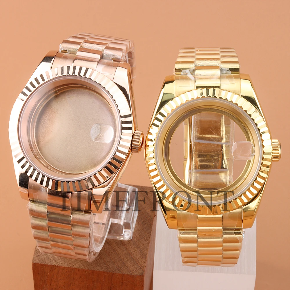 36/39mm NH35 Fluted Watches Case President Bracelet Bezel Stainless Steel For Datejust Seiko Fit NH35 NH36 Movement 28.5mm Dial