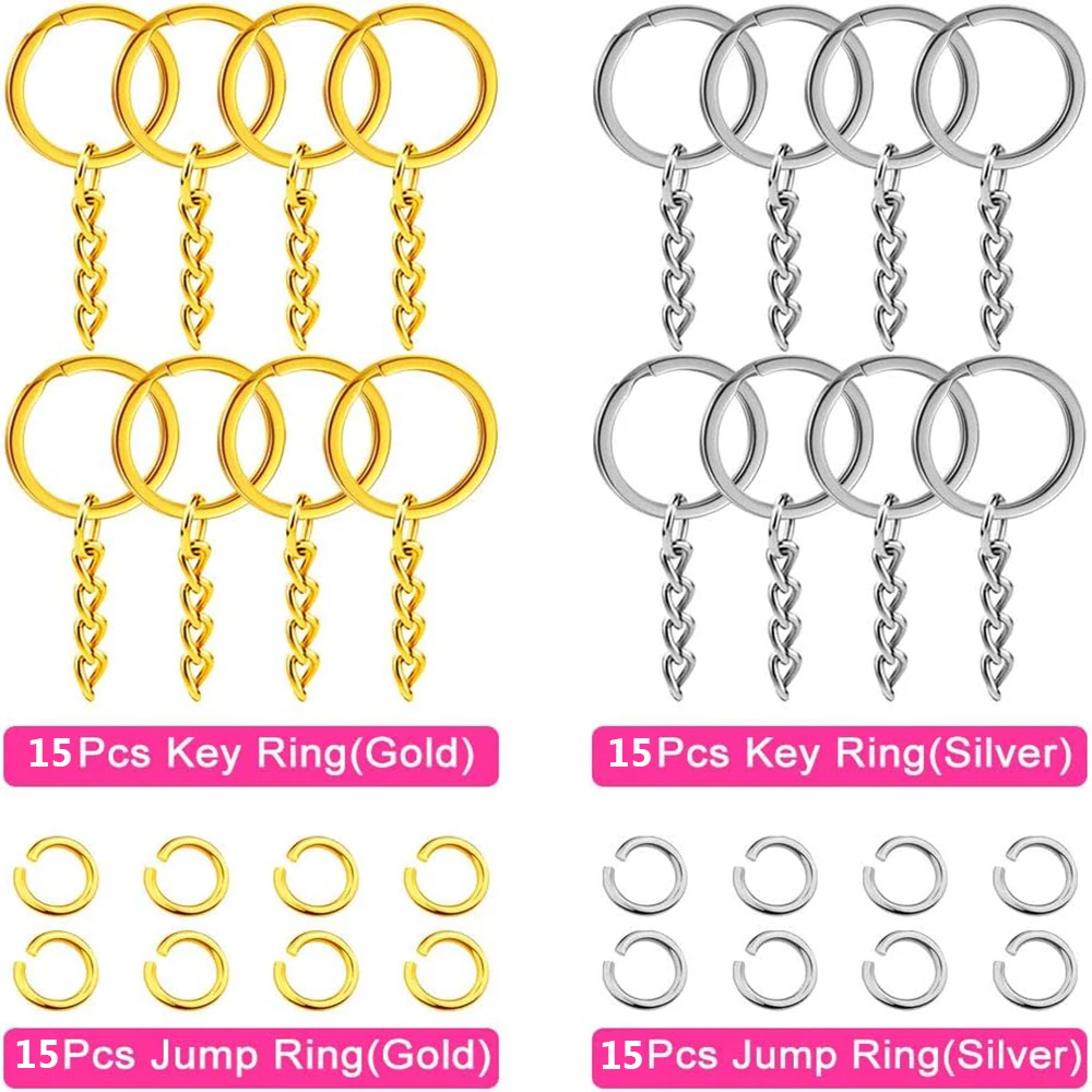 30PCS Flat Key Chain Rings Kit with Chain Bulk Split Key Chain with Open Jump Ring Connector for Jewelry Making Crafts