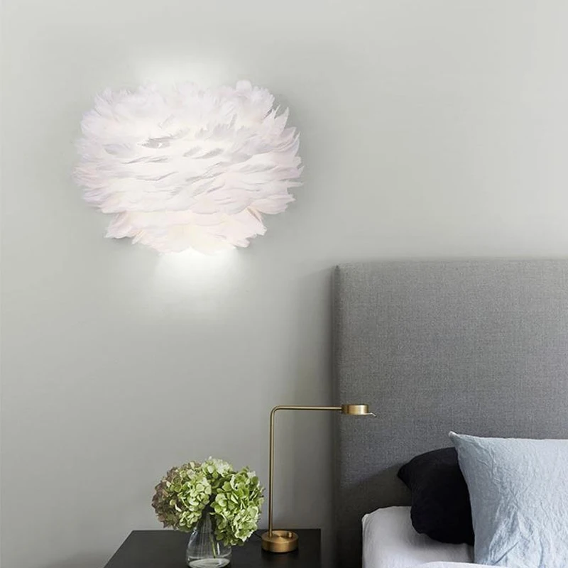 

Nordic Simple led Wall Lamp Modern Study Living Room Background LED Wall Light Creative Children's Bedroom Bedside Feather Lamp