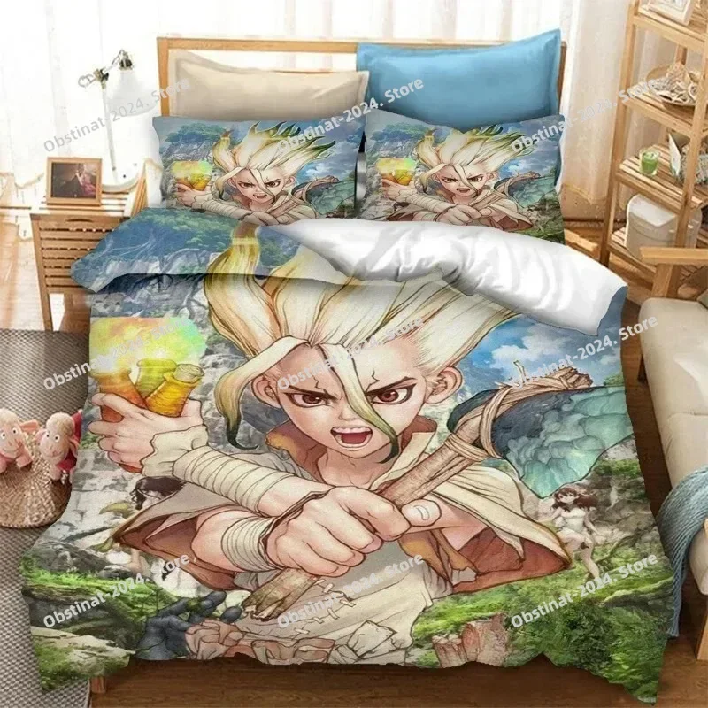 

2025 New 3D Anime Dr.STONE Bedding Set Printed Bed Set With Pillowcase Bed Duvet Cover Soft Single Double Queen Super King Size