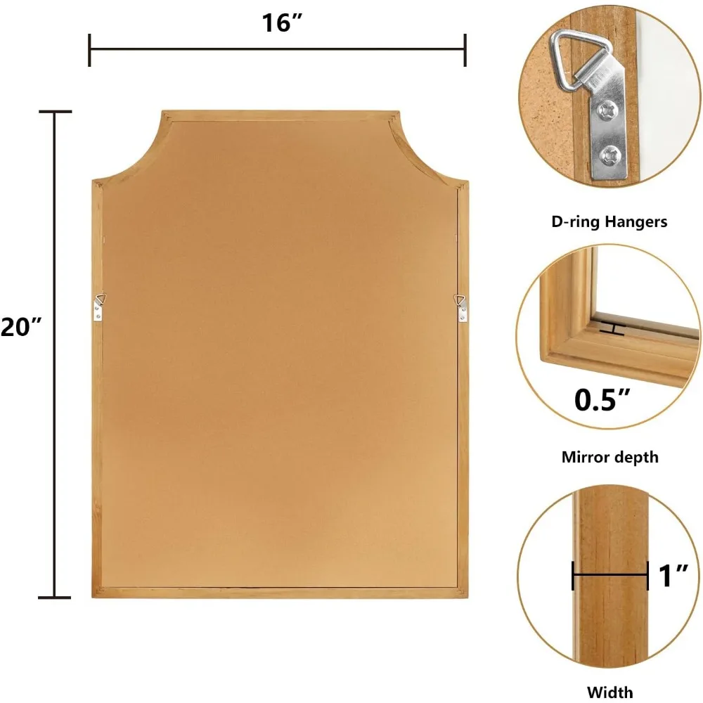 彫刻された木製フレームの鏡、16x20インチ、バスルームの化粧台や小さなスペースの壁の装飾に最適、廊下、寝室、リビングに最適