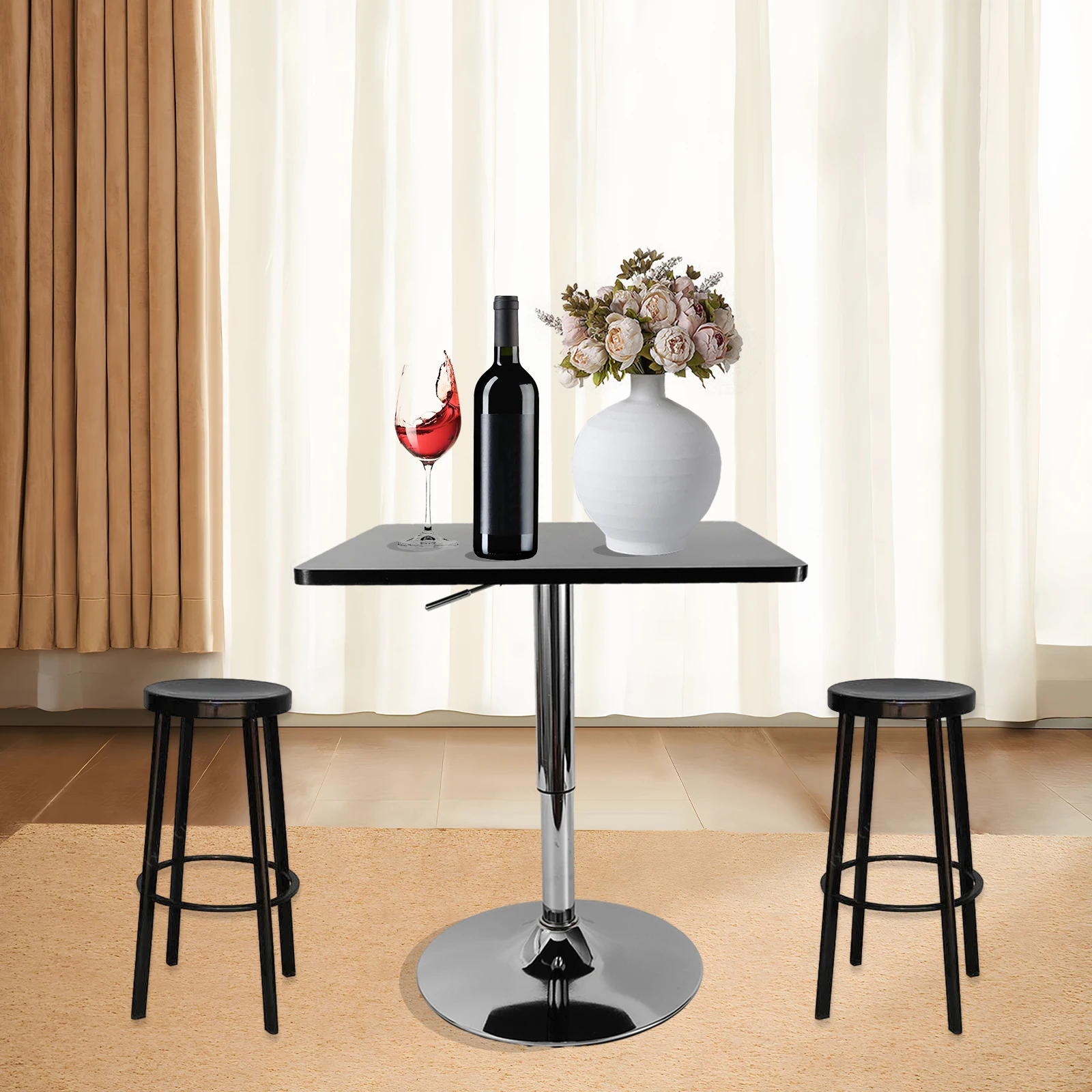 

27.5-35.4 Inches Adjustable Premium MDF Square Bar Table with Anti-Skid Pad Bedrooms, Restaurants, Cafes, Bars, Office Buildings