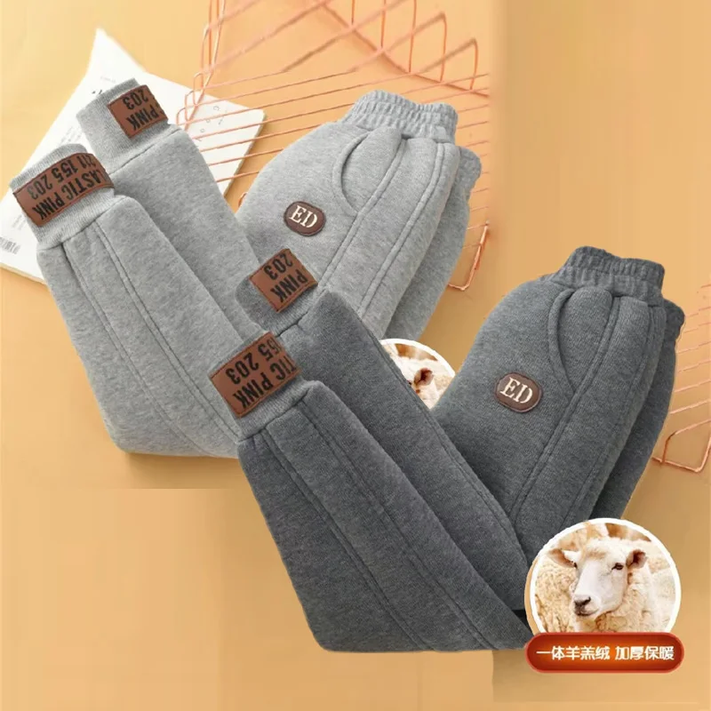Children's Plush Velvet Pants Kids Winter Outside Sweatpants Boys Girls Thickened Warm Trousers Teenager Casual Sports Pants