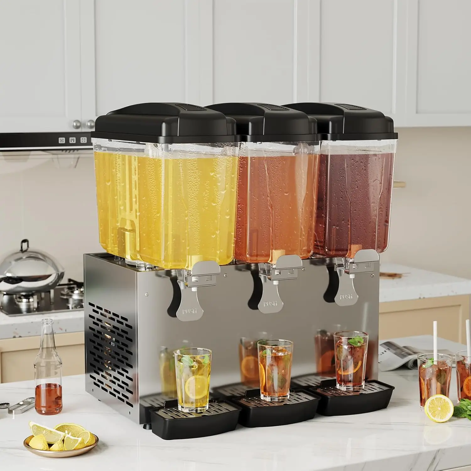 3 خزان 54L موزع المشروبات التجارية الفولاذ المقاوم للصدأ مانعة للتسرب ترموستات التحكم آلة المشروبات الباردة لمطعم بار