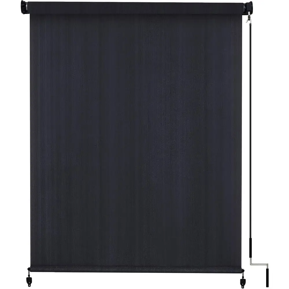 Outdoor Roller Shade Fabric or Porch Gazebo, Exterior Patio Cordless Blinds Roll Up Shade (8' W X 8' L), Graphite Black