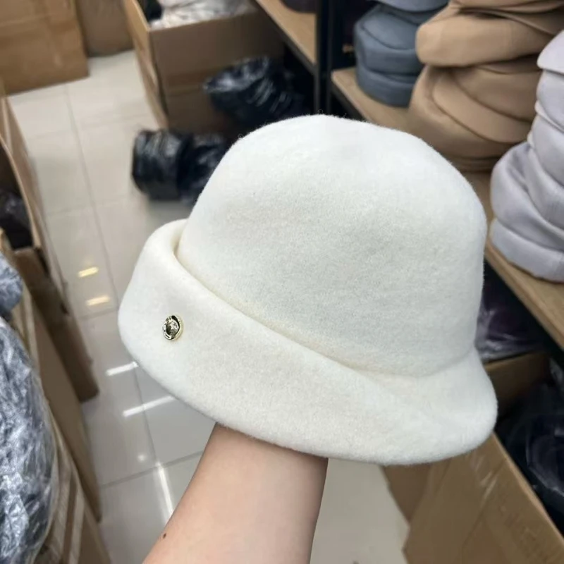 2026 Fall Winter Wool Cashmere Hats for Women Girl Solid Color Soft Warm Elegant Bucket Hat Fedoras Party Hats for Mother Gift