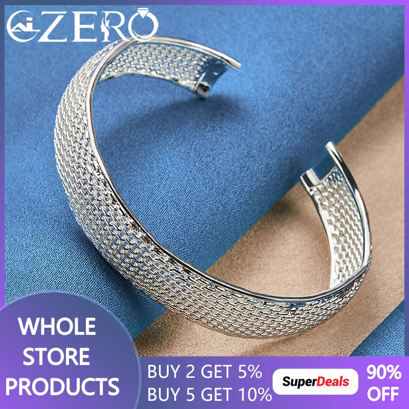 

ALIZERO 925 Sterling Silver Weave Net Opening Bangle Bracelet For Women Wedding Engagement Fashion Party Charm Jewelry Gift