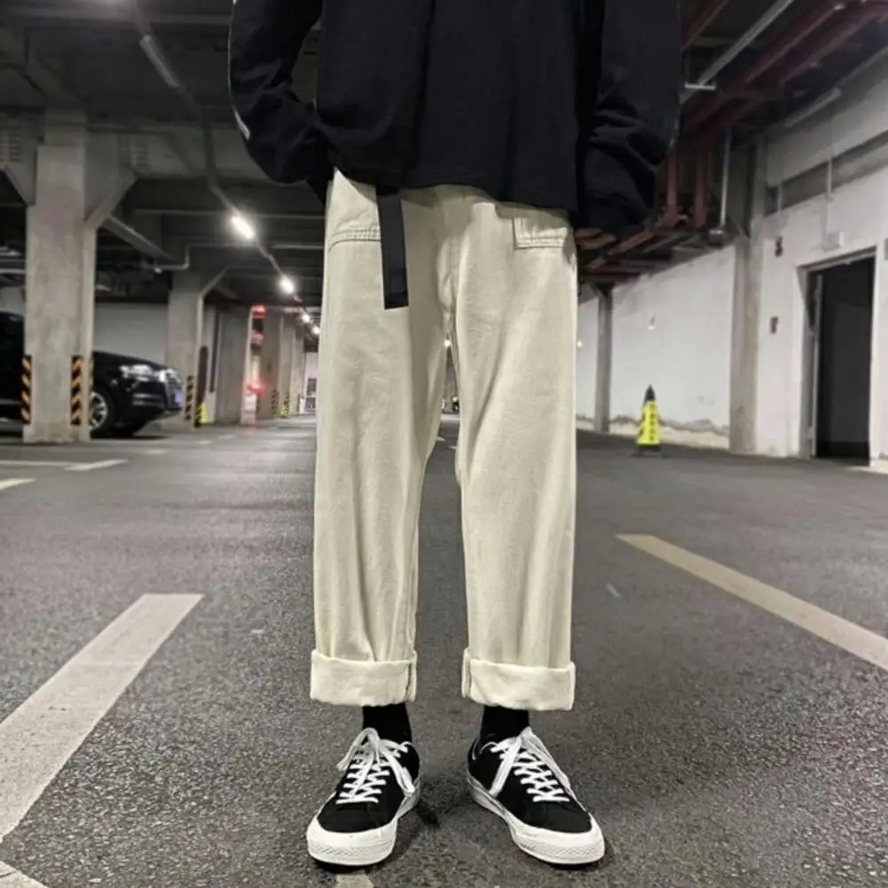 Reinforced Pocket Seams Trousers Men Trousers Vintage Japanese Style Men's Cargo Pants with Wide Leg Streetwear for Outdoor