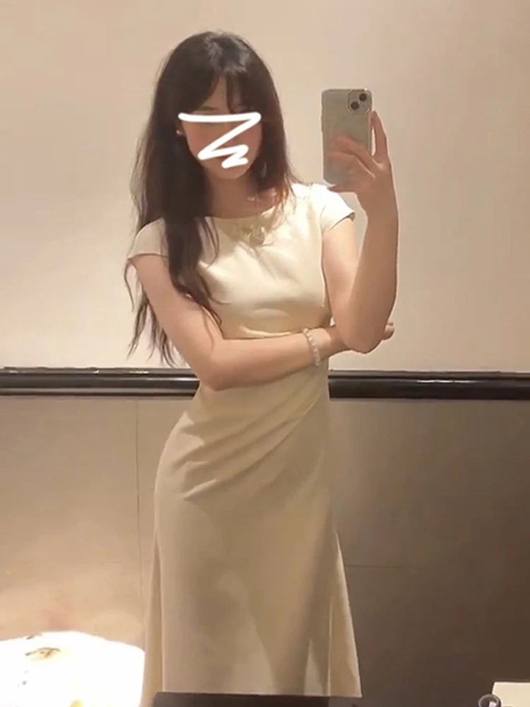 Ele White Wrap-Tightened Waist Long Dr Women's Summer New Sle 2025 High Waist A-Line Skirt Sweet Sle Casual Wear