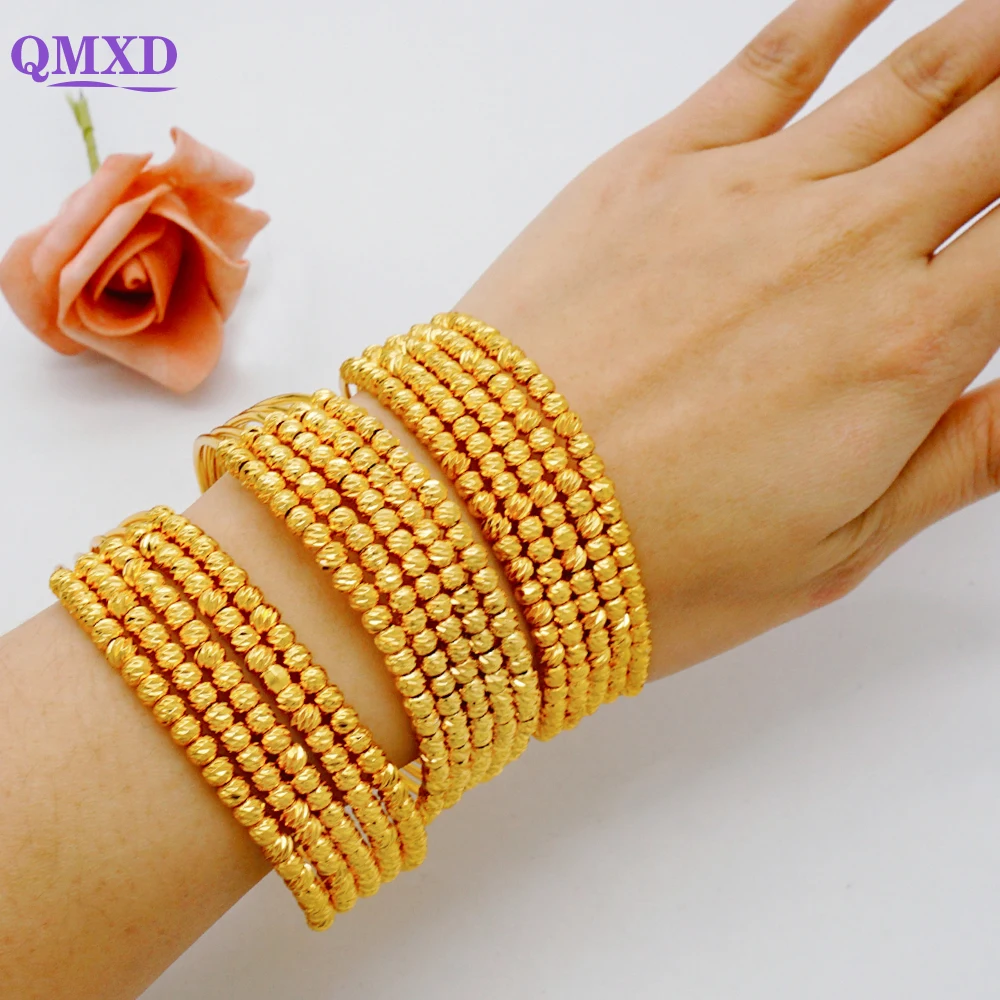 Dubai Women Gold Color Bangles Thin Bracelet Ethiopian Bracelets African Jewelry Saudi Arabic Wedding Jewelry Bride Gifts