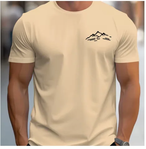 تي شيرت برقبة دائرية وأكمام قصيرة للرجال صيفي 100 قطن عصري كاجوال رياضي فضفاض مقاس كبير نمط جبلي مطبوع #3
