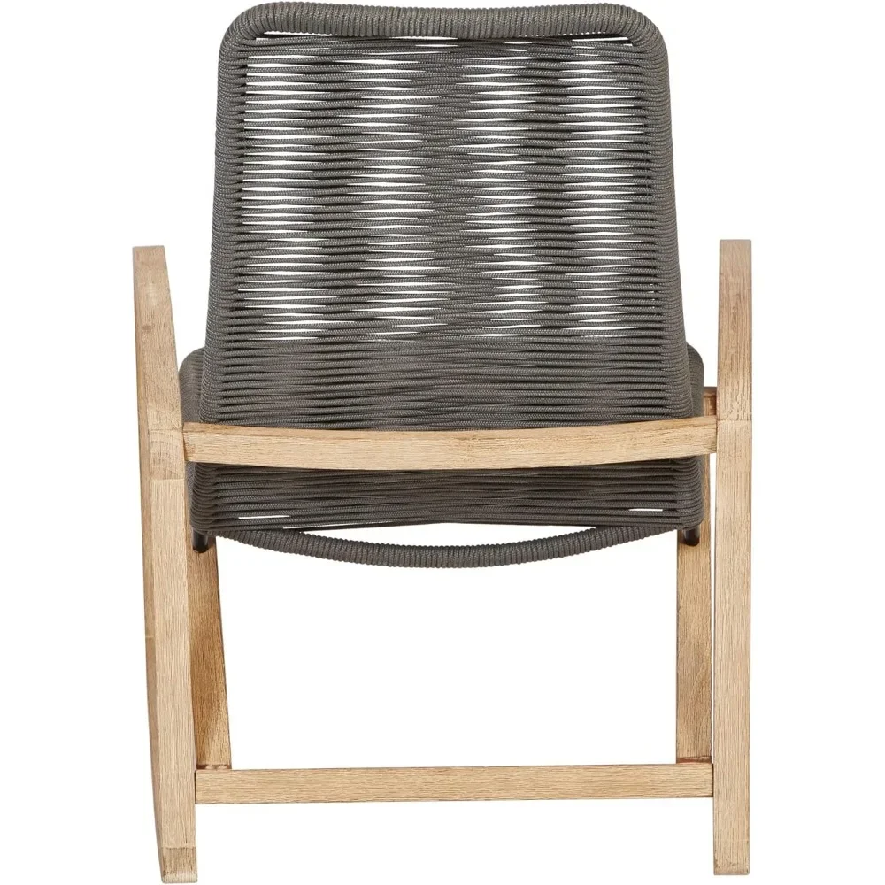 Indoor/Outdoor Teak Wood & Woven Rope Rocking Chair, Grey