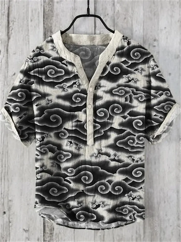 2024 Spring and Summer Men\'s and Women\'s Shirts Independent Station Casual Hawaiian Style Printed Linen Shirts Men\'s Tops