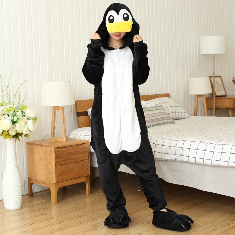 Kigurumi czarna pingwin piżama kreskówkowa Onesies dla dorosłych kobiety mężczyźni piżama w kształcie zwierząt boże narodzenie Halloween na imprezę Cosplay kostiumy