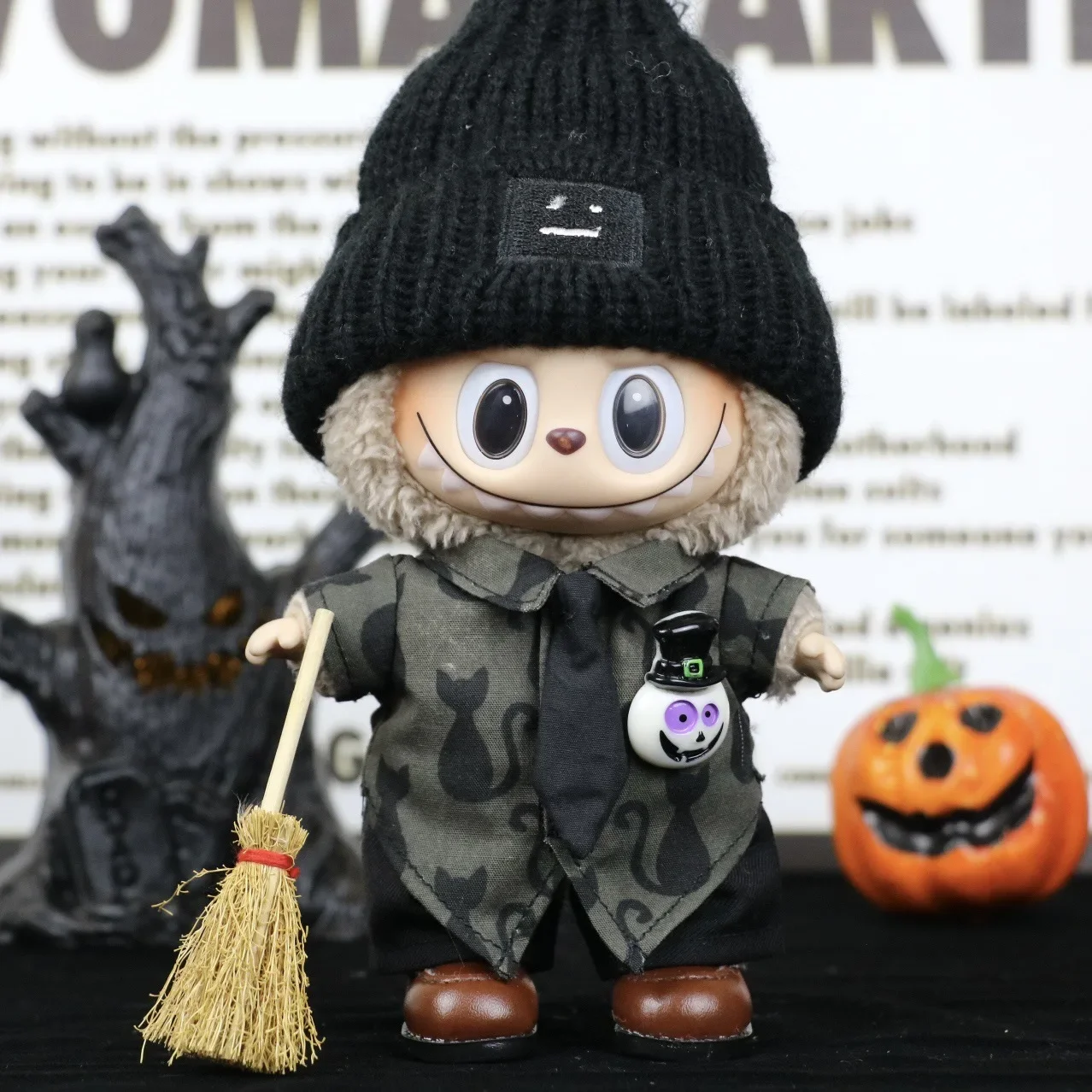 

17cm Dolls Clothing For Labubu Outfit Accessories Sitting Party Halloween Trick-Or-Treat Series Accessory Black Cat Shirt