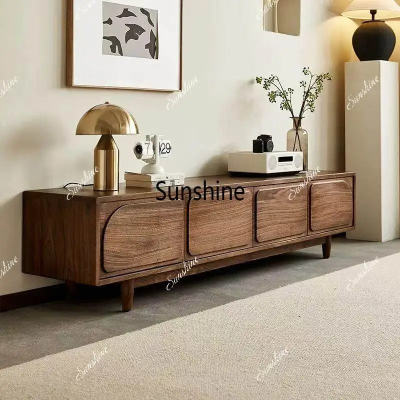 Medieval walnut TV cabinet simple modern living room storage small apartment