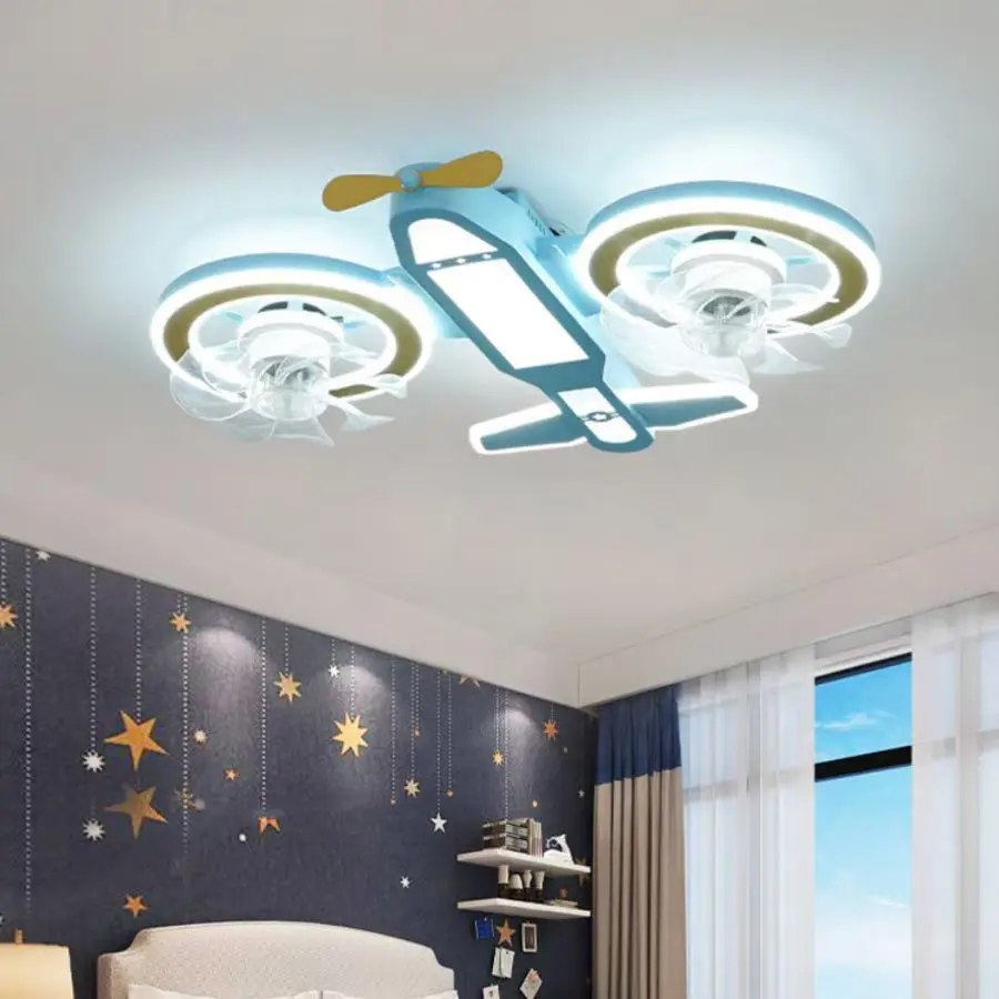 Kids Chandelier Lighting For Kids Room Ceiling Fan With Led Light And Remote Control Airplane Children Room Fan Led Light