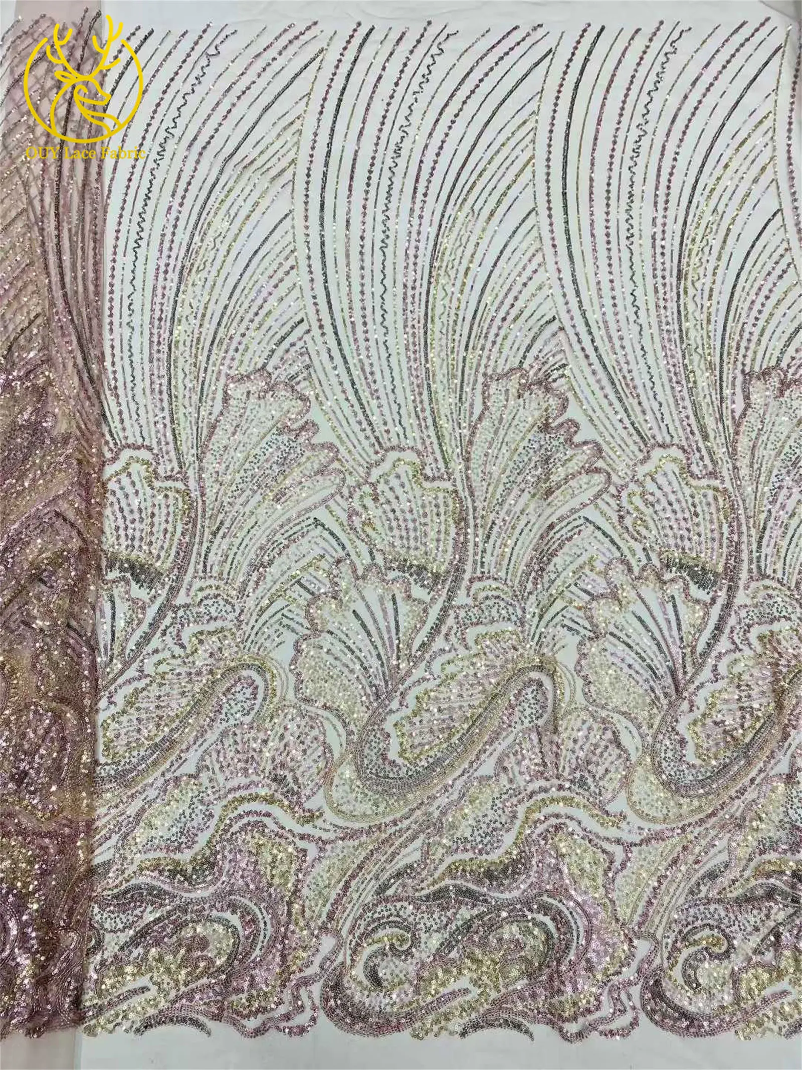 2026 Afrikanischer Perlen-Pailletten-Spitzenstoff, hochwertiger nigerianischer Tüll-Spitzenstoff, geeignet für Hochzeitskleid-Nähmaterial, 5 Yards – Detail 8
