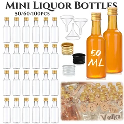 50-100Pcs 1.7oz Mini Liquor Bottles Little Shot Bottles with Funnels Plastic Alcohol Bottles for Wedding Party Supplies 50ml