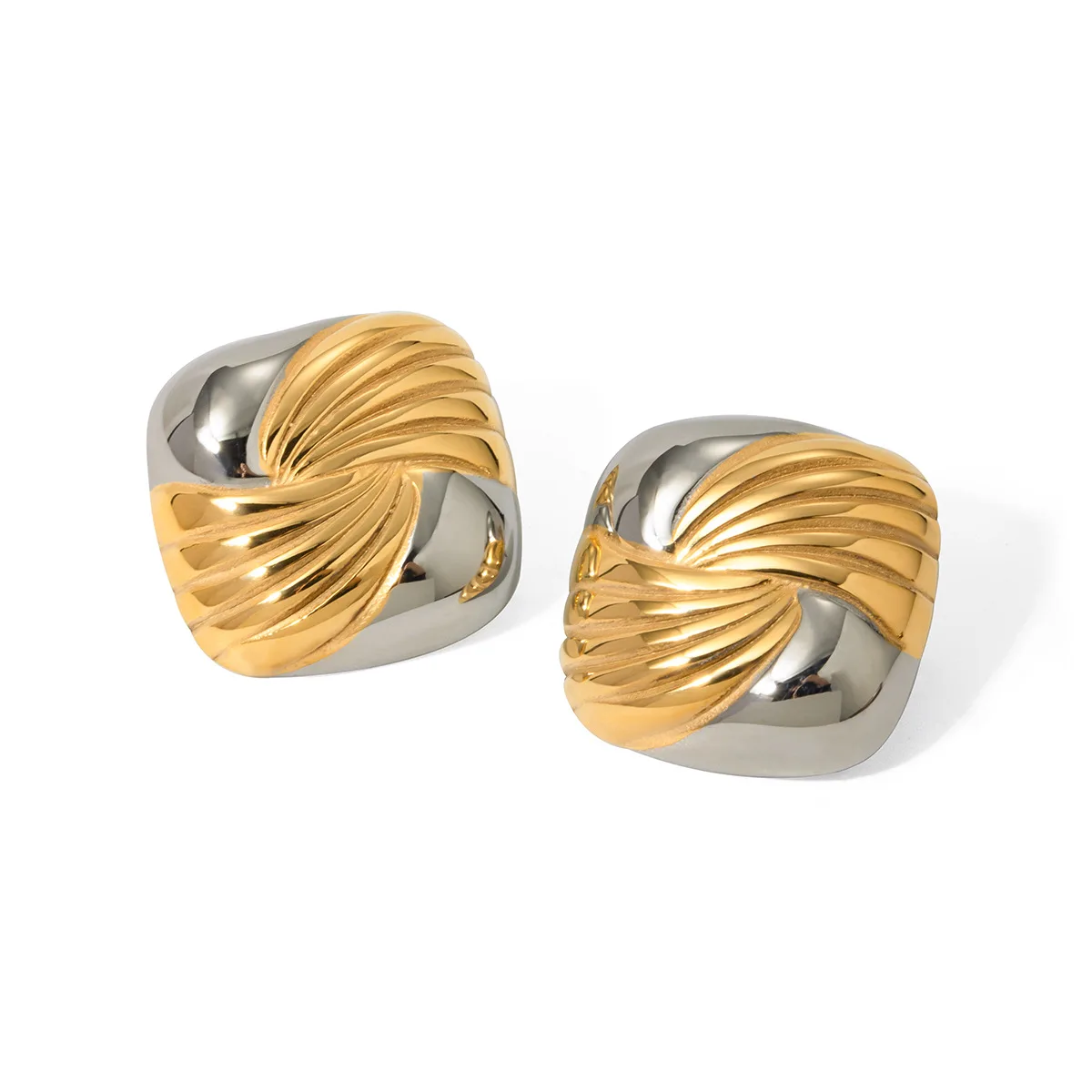 

Stainless Steel PVD 18K Gold Plated Tarnish Waterproof Double Color Square Stud Earrings For Woman Jewelry Wholesale INS