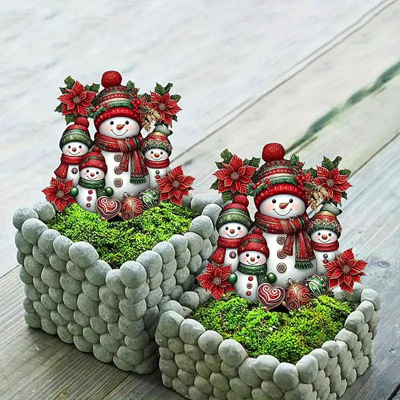 Christmas Yard Stake Decorations Christmas Snowman 2D Acrylic Yard Plug Decor Hand-Painted Outdoor Decorative Tool For Patio