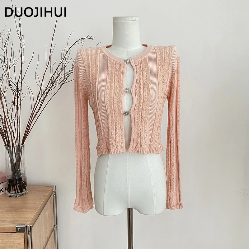 DUOJIHUI Autumn New Solid Color Slim Female Cardigan Fashion Single Breasted 4-colors Simple Long Sleeve Knitting Women Cardigan