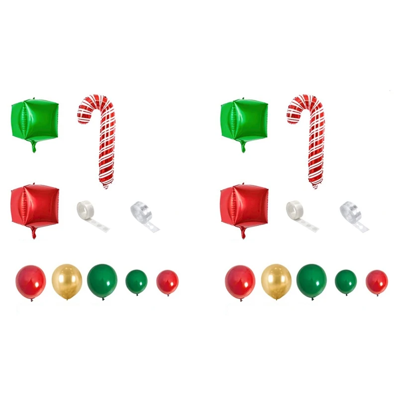 2 Set Christmas Balloon Arch Green Gold Red Box Candy Balloons Garland Cone Explosion Star Foil Balloons