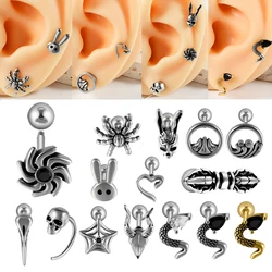 1PC 16G Stainless Steel Spider Rabbit Earrings Labret Lip Studs Punk Animal Cartilage Tragus Helix Ear Lobe Piercing Jewelry