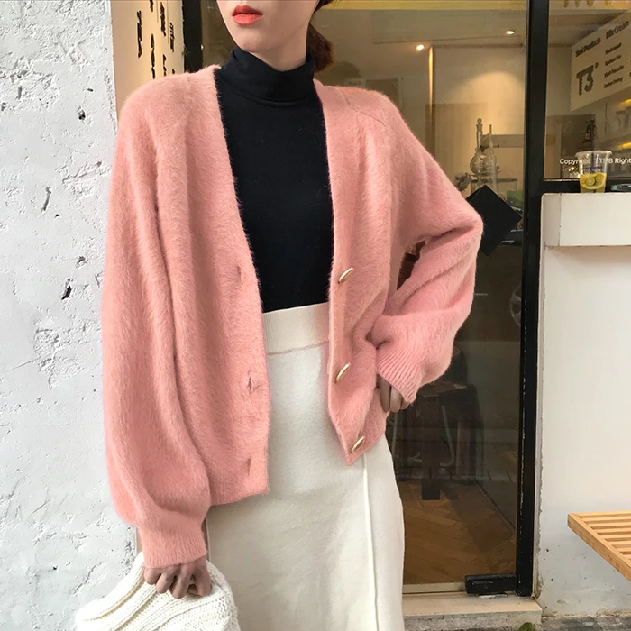 Women's Elegant Long Sleeve Mohair Sweater, Single-Breasted Female Short Cardigan, Soft Cashmere, Flexible Knitted Outwear, New